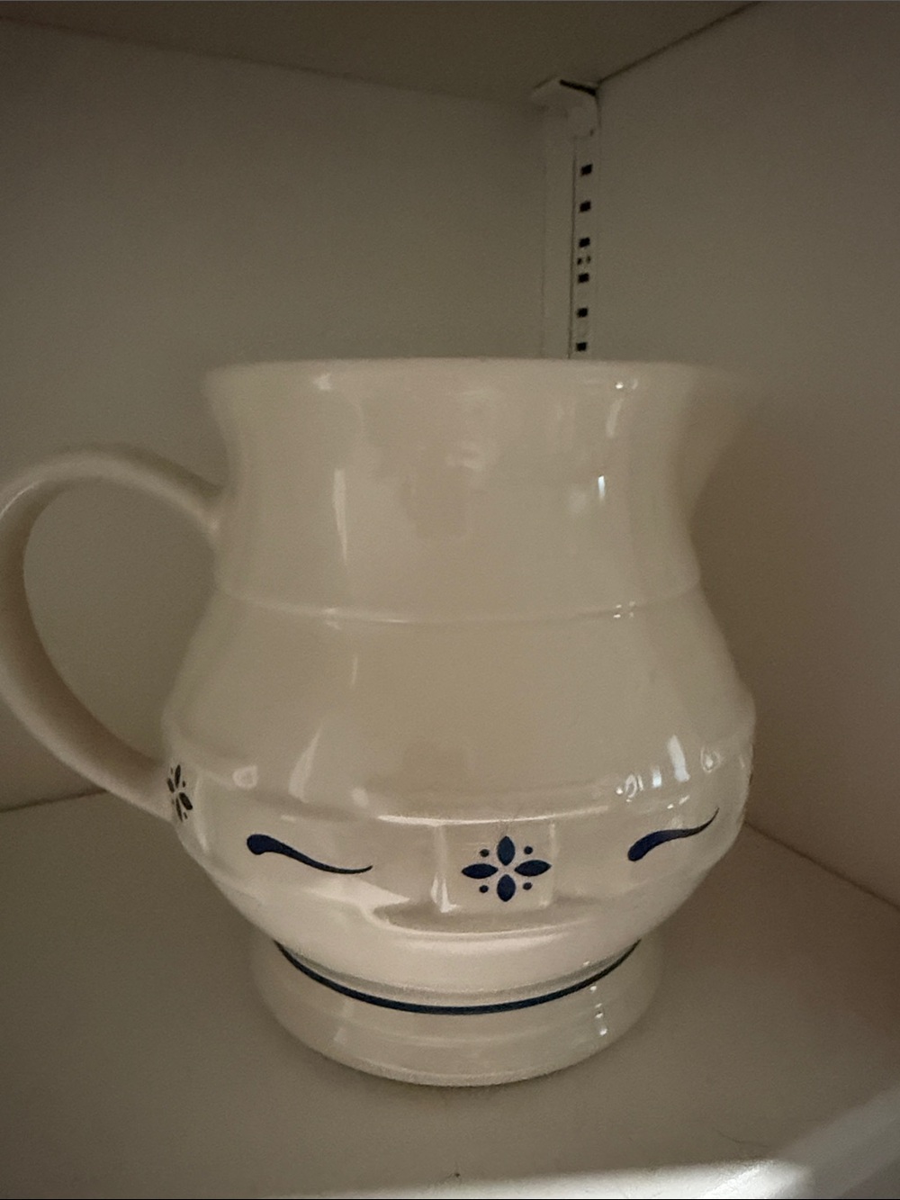 Longaberger White Ceramic Pitcher with Blue Accent Motif